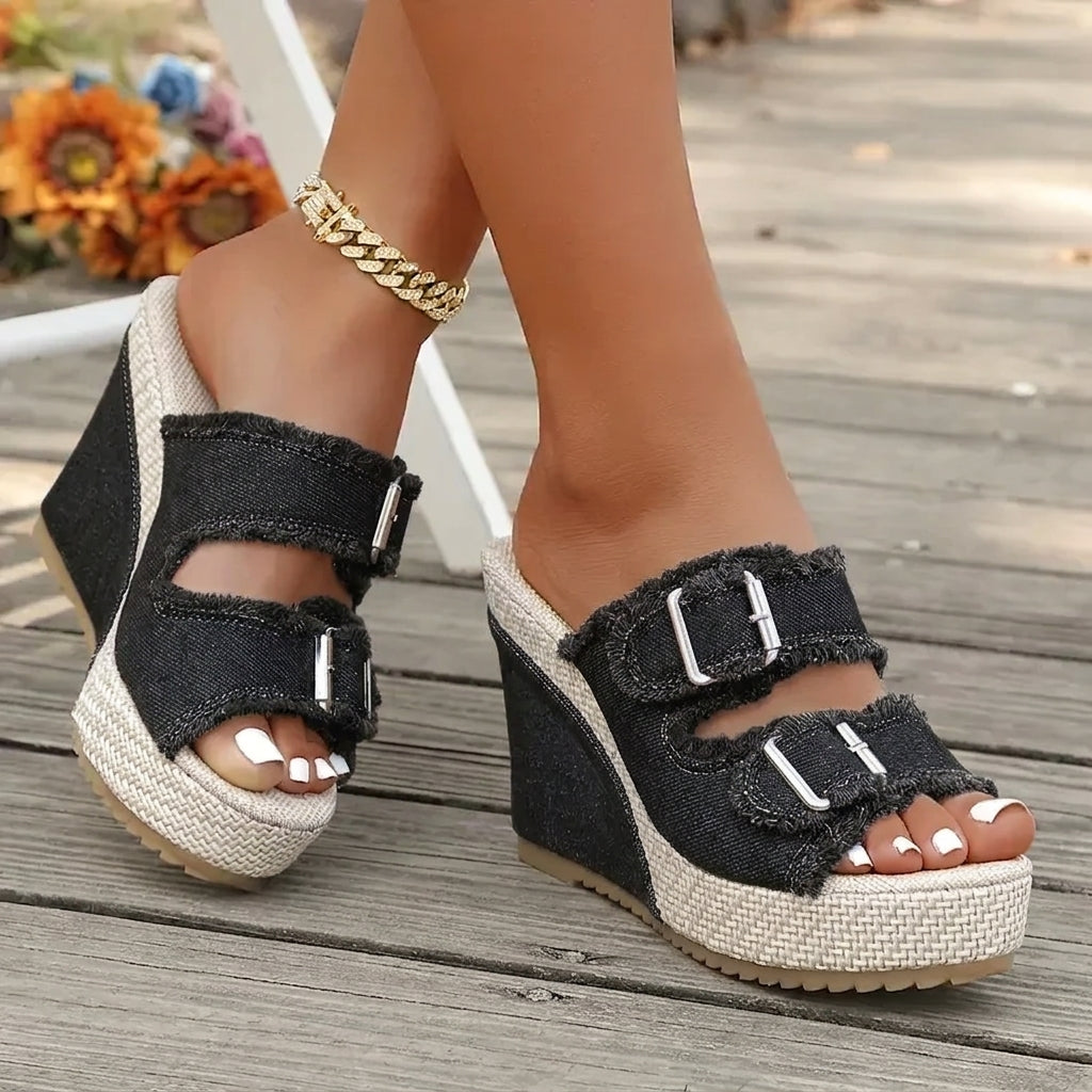 Willow | Fray Edge Wedge Sandals