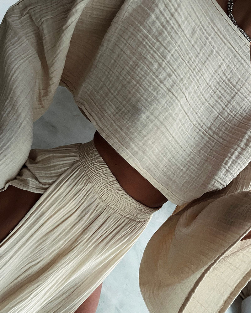 Stylish Polyester and Linen Split Two-Piece Set