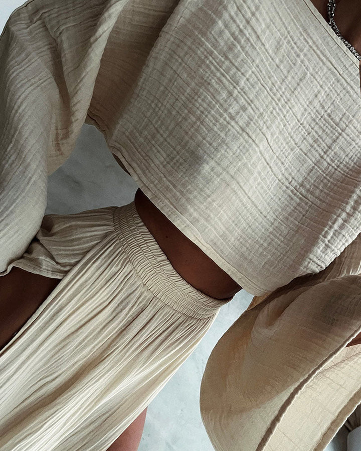 Stylish Polyester and Linen Split Two-Piece Set