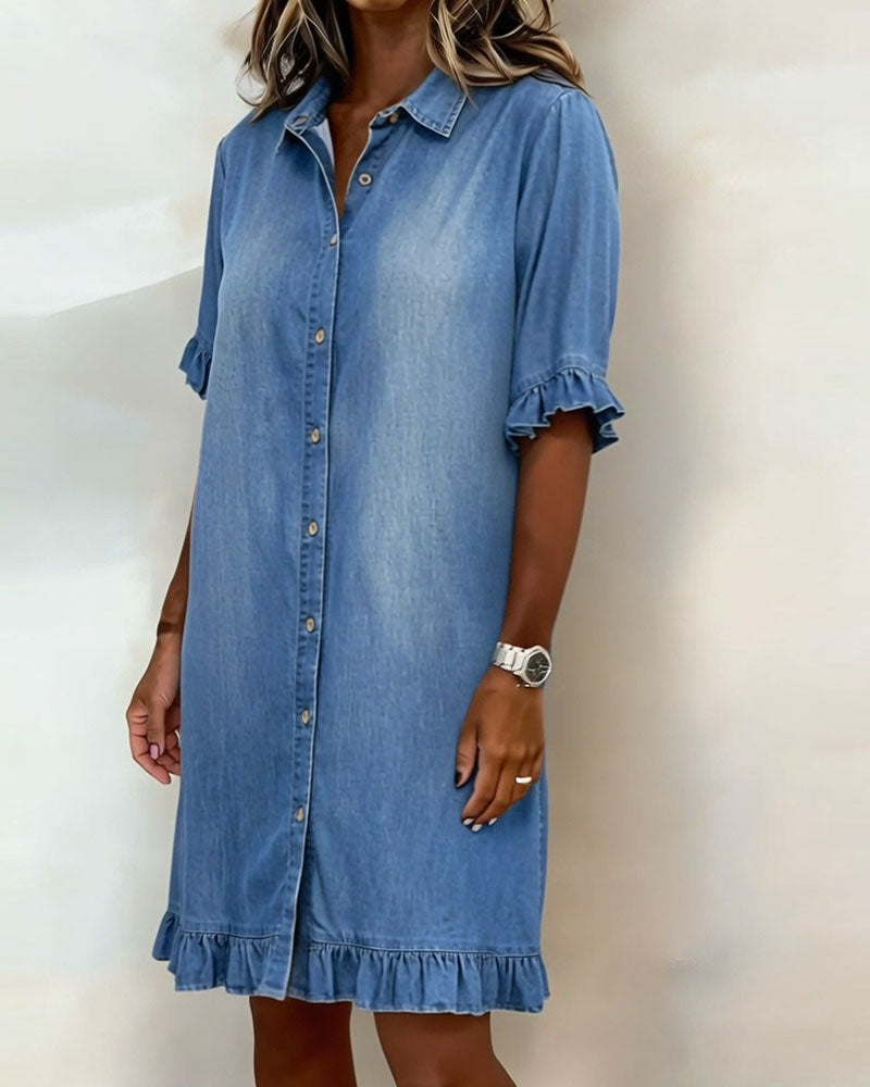 Light Blue Relaxed-Fit Washed Denim Dress