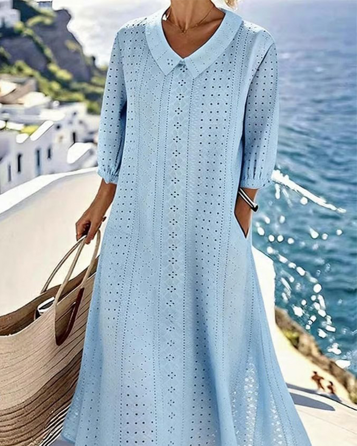 AUTUMN – ELEGANT EYELET MIDI DRESS