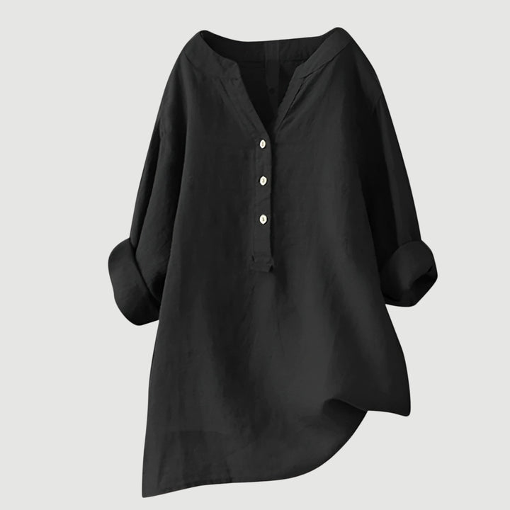 XAVINA – BUTTON-FRONT LINEN SHIRT WITH CURVED HEM