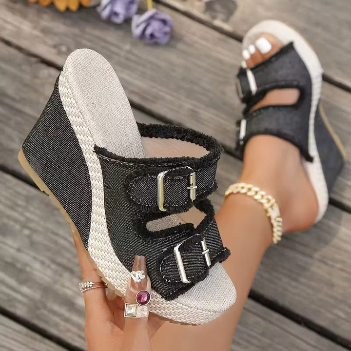 Willow | Fray Edge Wedge Sandals
