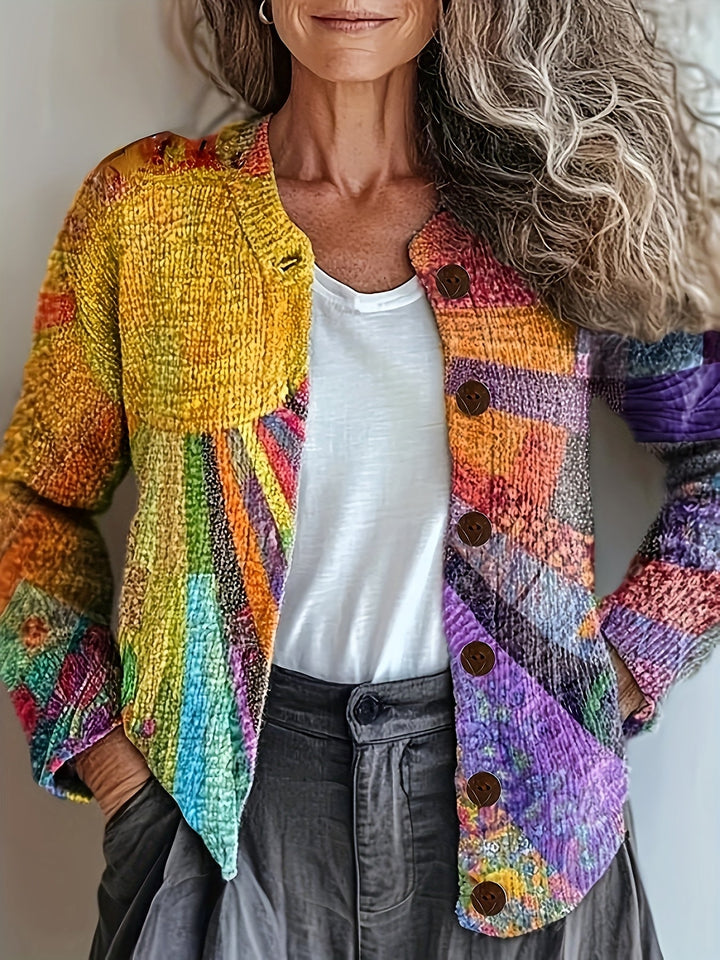 AURISYNNE – VIBRANT 3D RAINBOW FLORAL CARDIGAN