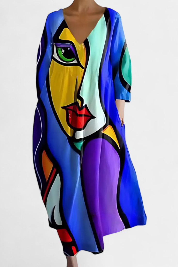 ALYRINE – COMFORTABLE V-NECK DRESS