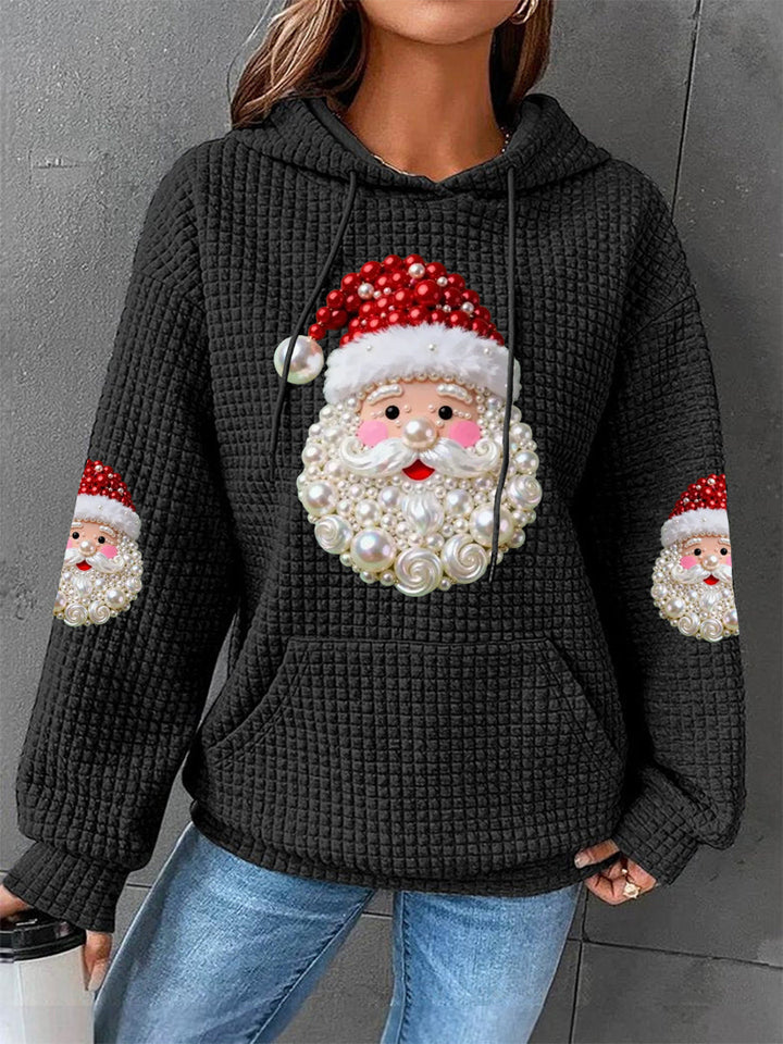 Women's Christmas Pearl Santa Claus Print Casual Waffle Hoodie