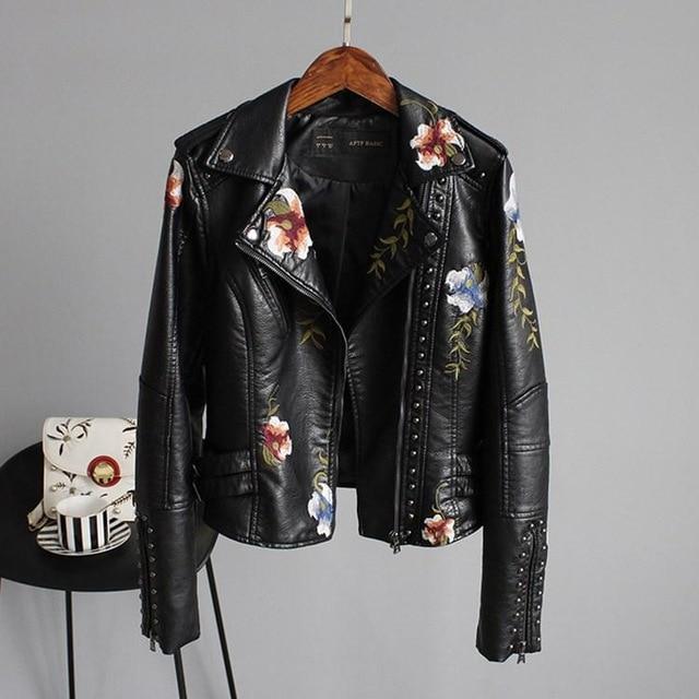 ENSHIA - TRENDY EMBROIDERED LEATHER JACKET