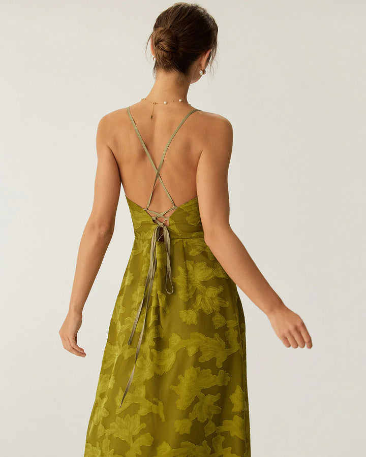 LIORA – JACQUARD SLIP BACKLESS MAXI DRESS